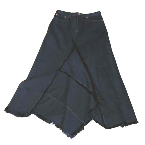 NSF Black Deconstructed Denim Midi Skirt with Raw Asym Hem - Picture 7 of 7